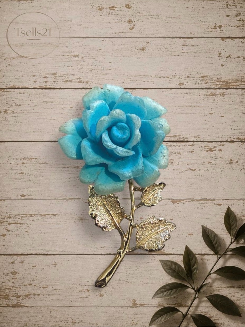 German Celluloid Vintage 1930s/1940s Blue Rose Brooch Pin Signed Ges. Gesch. 126